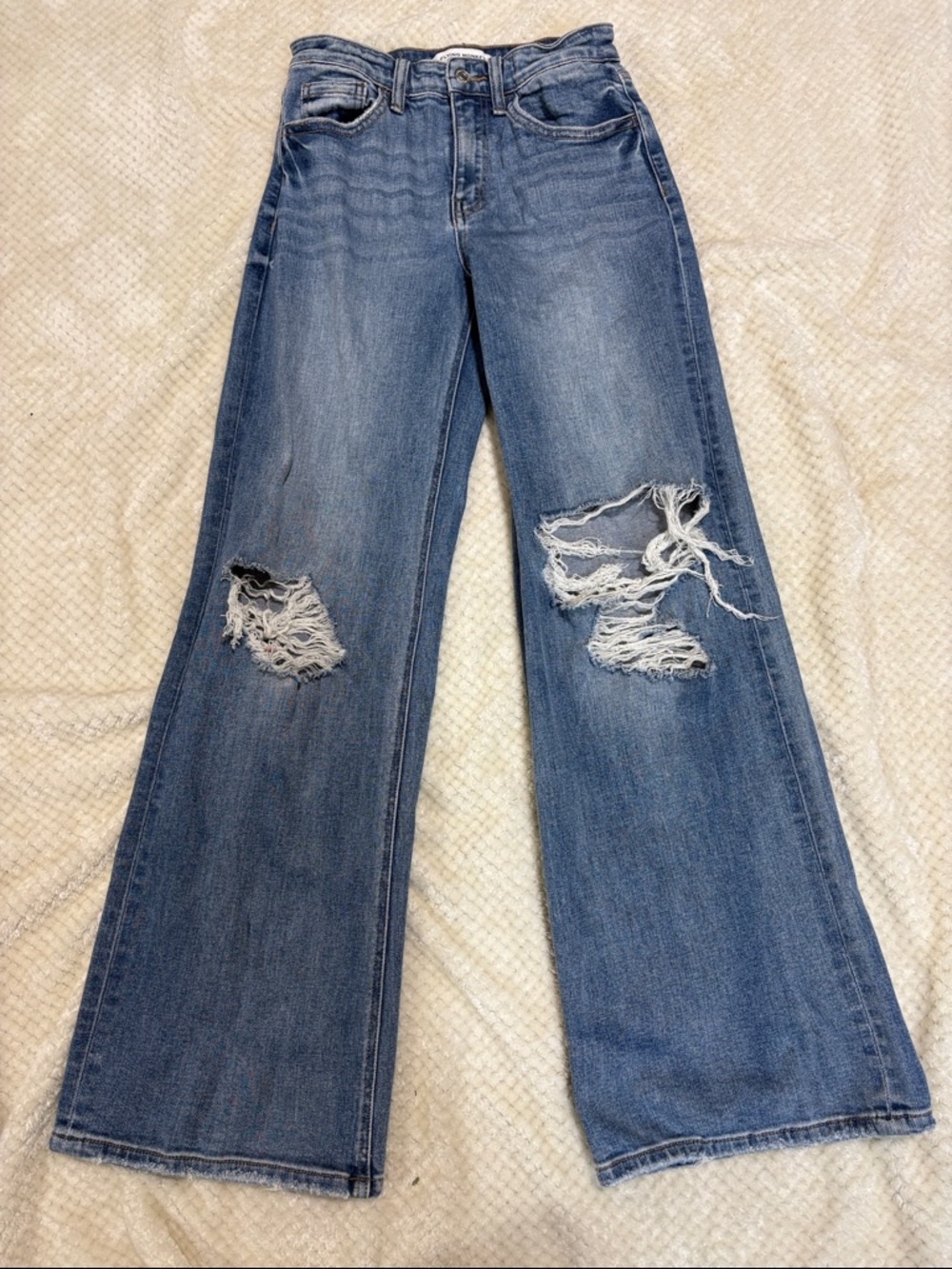 Flying Monkey Distressed Wide Leg Jeans